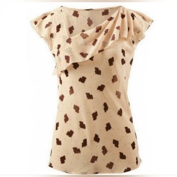 🔹️Cabi Cream Playful Me Leaf & Polka Dot Print Semi Sheer Sleeveless Top Medium - Picture 3 of 12
